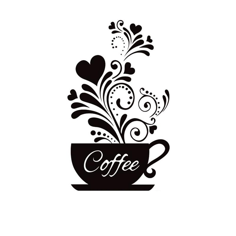 SITAKE â€œCoffee Cup + Flowerâ€ Wall Decor Sticker, Black Coffee Decor for Coffee Bar and Station, Removable Kitchen Signs for Kitchen Decorations Wall, 11.8 x 18.9 Inch - Image 1